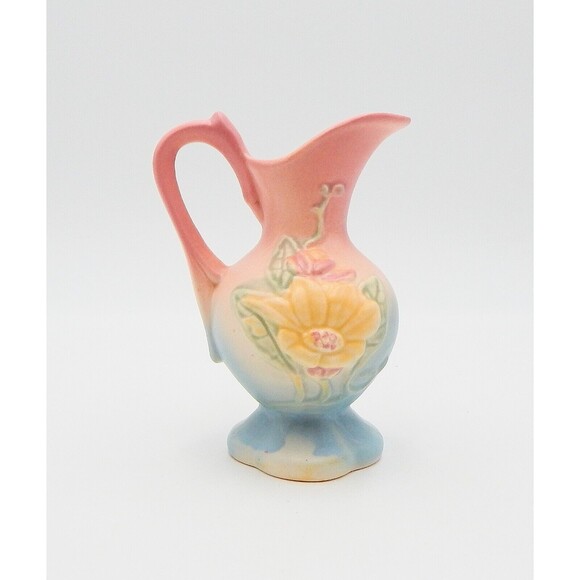 Hull Art Pottery USA Magnolia Ewer Pitcher Vase 14-4 1/2 Pink Yellow Blue - Picture 1 of 7